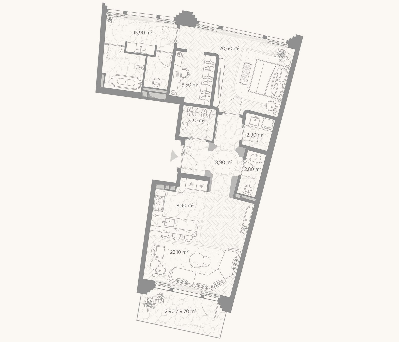 Планировка: 2-к, 92,9 м²