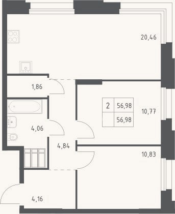 Планировка: 3-к, 57 м²