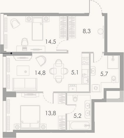 Планировка: 3-к, 67,4 м²