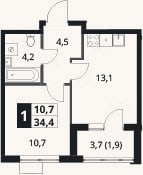 Планировка: 1-к, 32,5 м²