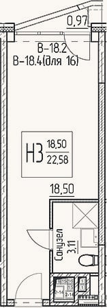 Планировка: Студия, 21,6 м²