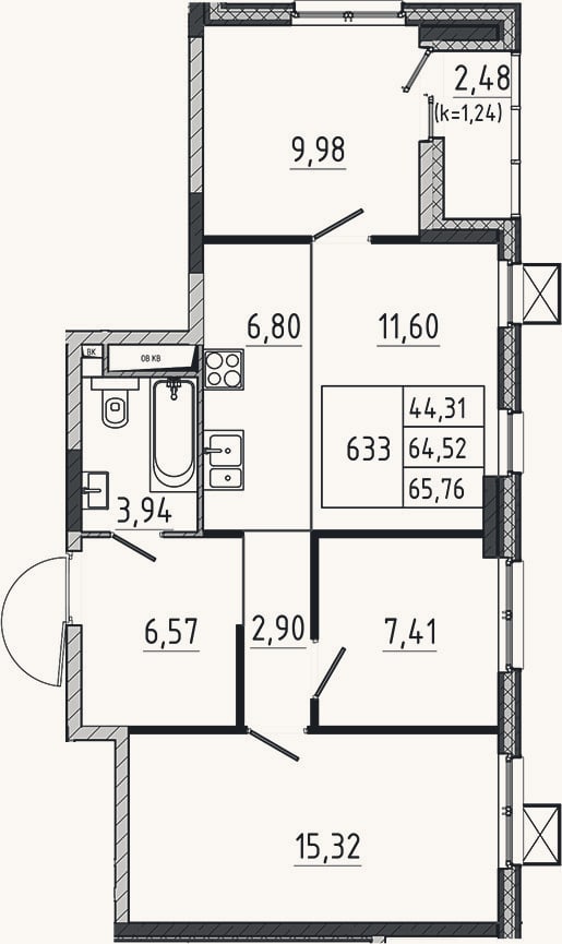 Планировка: 4+ к, 64,5 м²