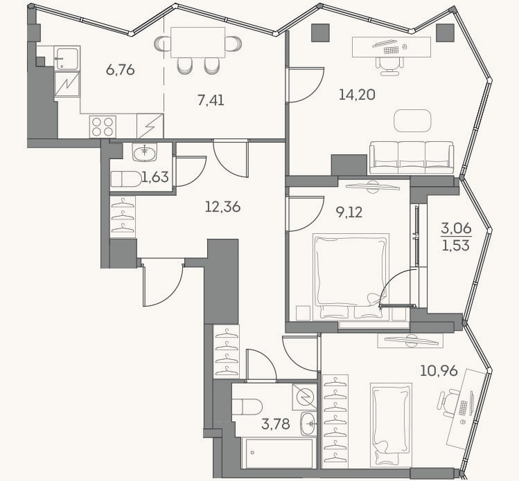 Планировка: 4+ к, 66,2 м²
