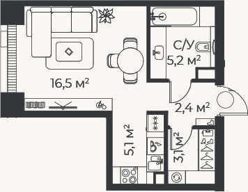 Планировка: Студия, 31,1 м²