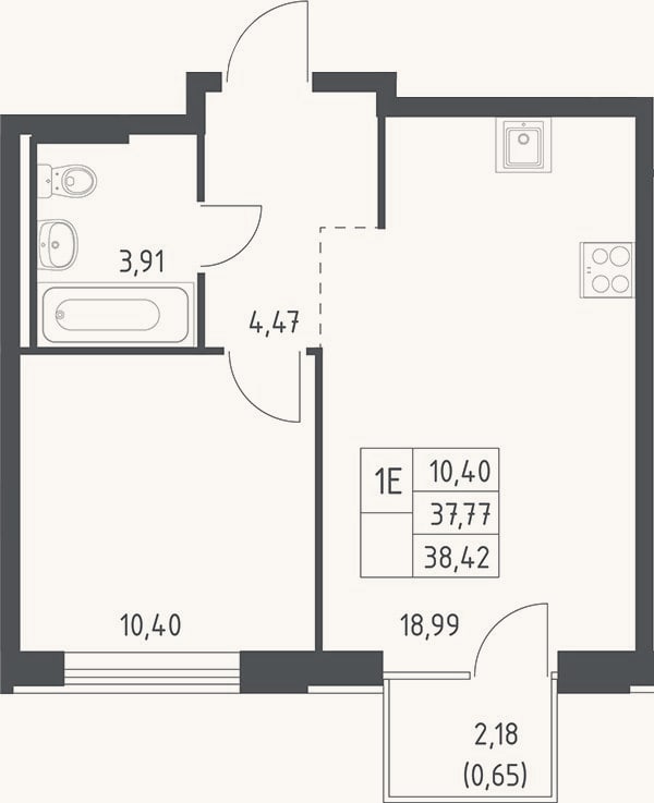 Планировка: 2-к, 37,8 м²