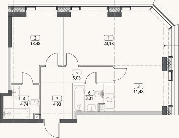 Планировка: 2-к, 66,2 м²