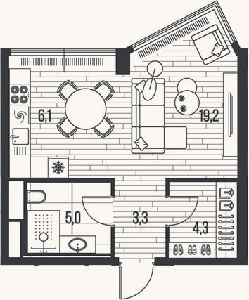 Планировка: Студия, 37,9 м²