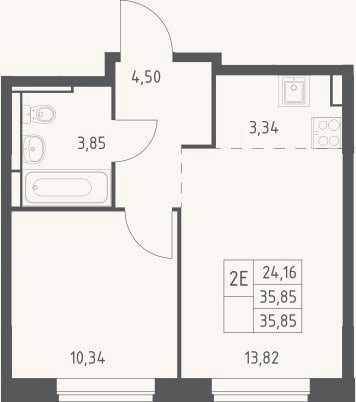 Планировка: 2-к, 35,9 м²