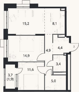 Планировка: 3-к, 67,5 м²