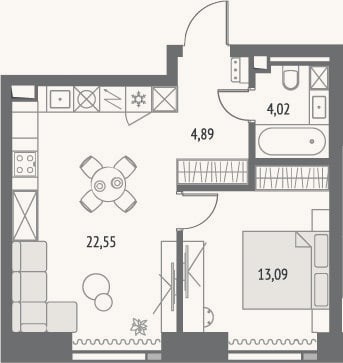 Планировка: 2-к, 45,3 м²