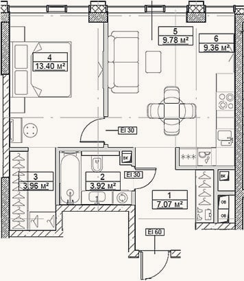 Планировка: 2-к, 47,5 м²