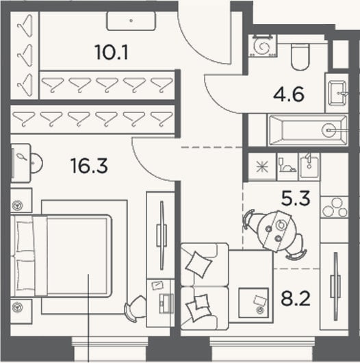 Планировка: 2-к, 44,5 м²