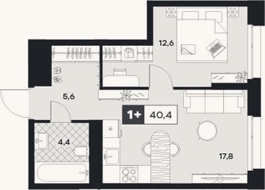 Планировка: 1-к, 40,4 м²