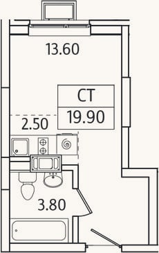 Планировка: Студия, 19,9 м²
