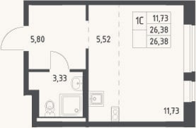 Планировка: Студия, 26,4 м²