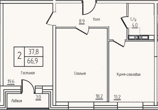 Планировка: 3-к, 63,9 м²