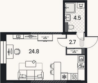 Планировка: Студия, 32 м²