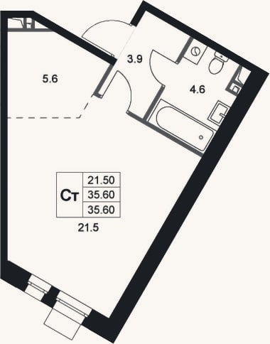 Планировка: Студия, 35,6 м²