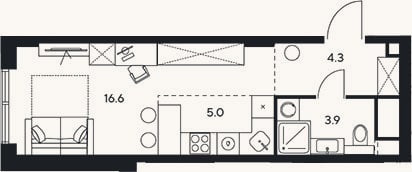 Планировка: Студия, 29,8 м²