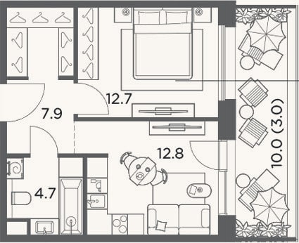 Планировка: 1-к, 38,1 м²