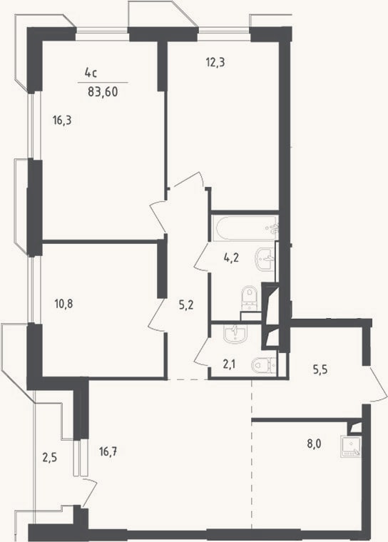 Планировка: 4+ к, 81,1 м²