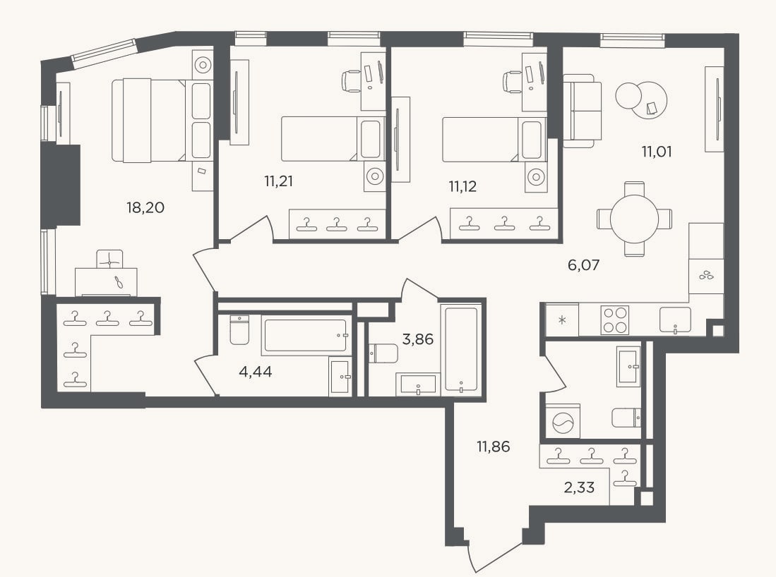 Планировка: 4+ к, 83,8 м²