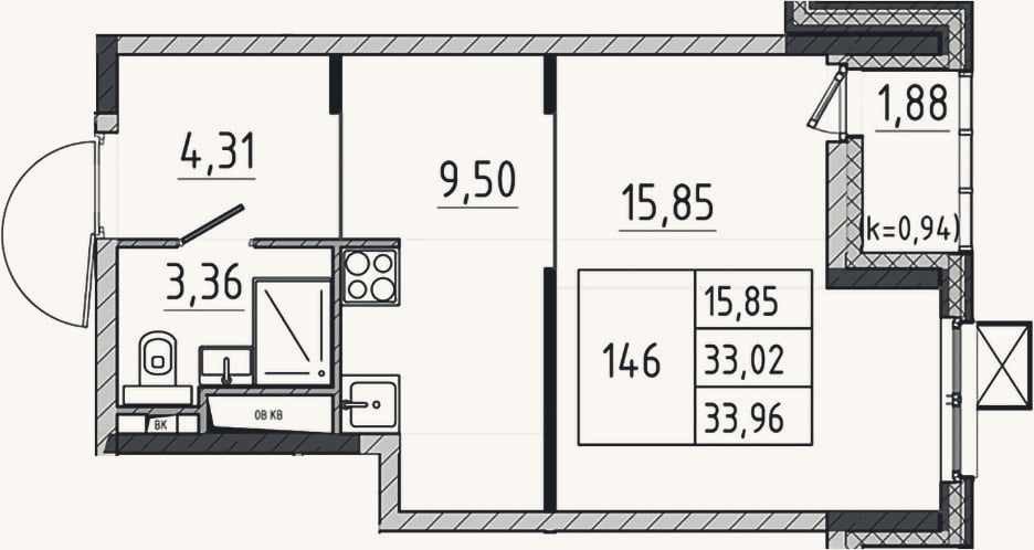 Планировка: Студия, 33 м²
