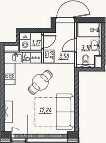 Планировка: Студия, 24 м²