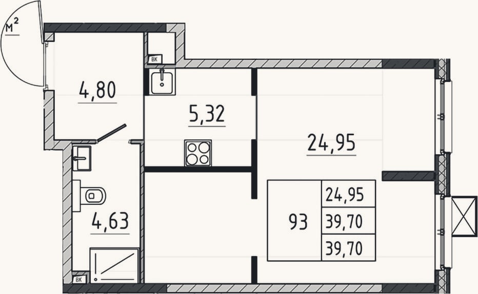 Планировка: Студия, 39,7 м²