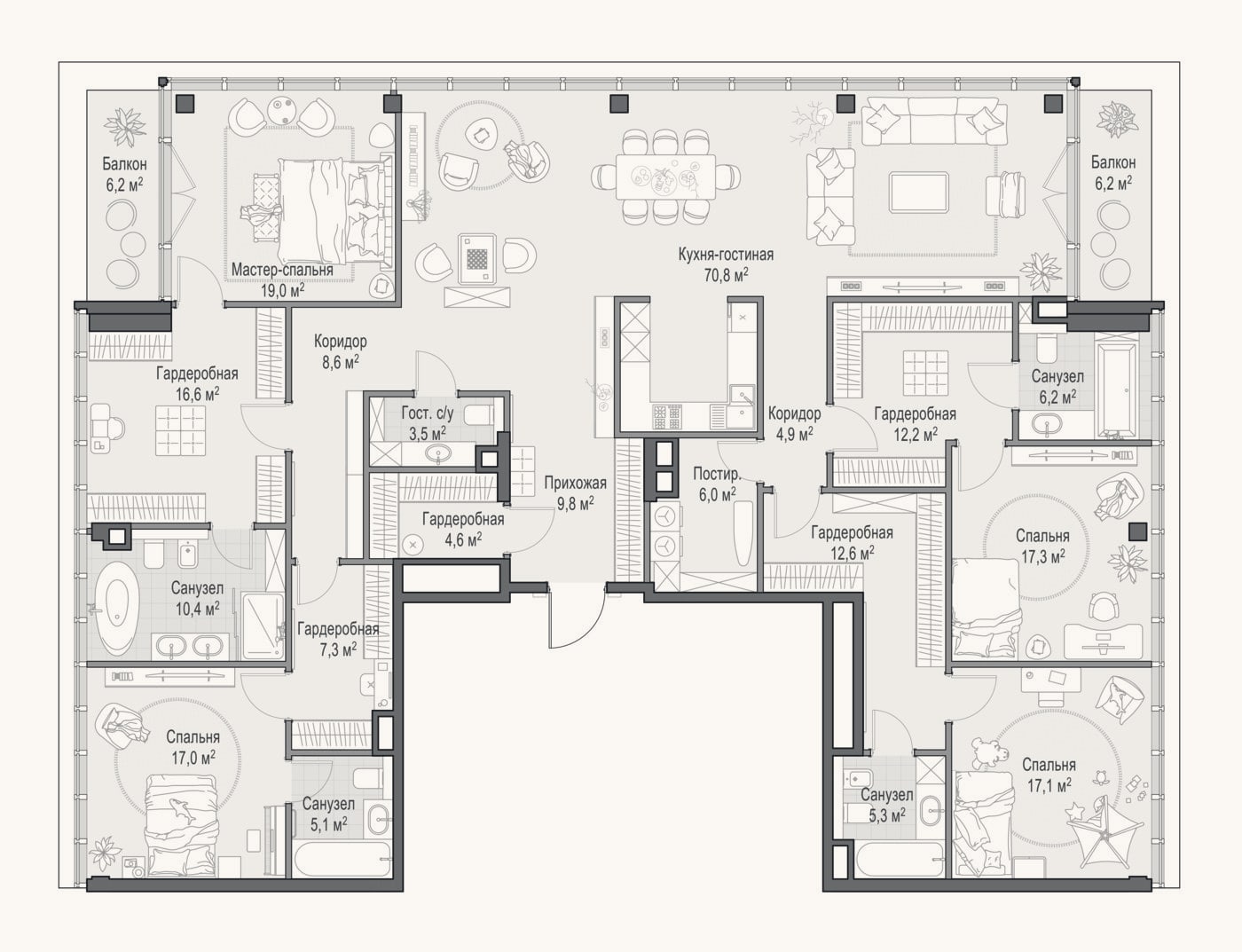 Планировка: 4+ к, 259,7 м²