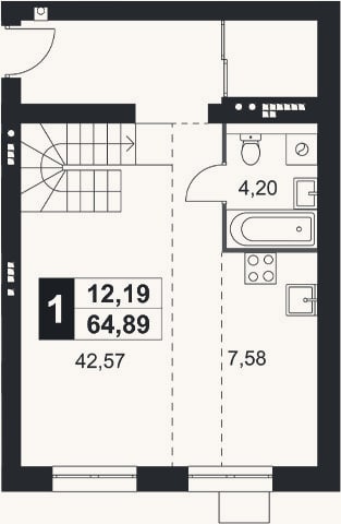 Планировка: 2-к, 64,9 м²