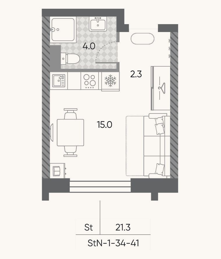 Планировка: Студия, 21,3 м²