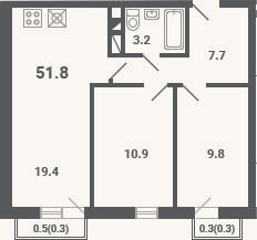 Планировка: 3-к, 51 м²