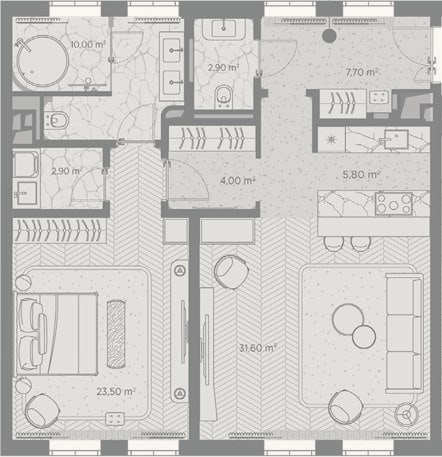Планировка: 1-к, 88,4 м²