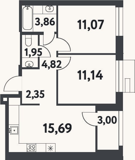 Планировка: 2-к, 50,9 м²