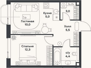 Планировка: 2-к, 40,2 м²