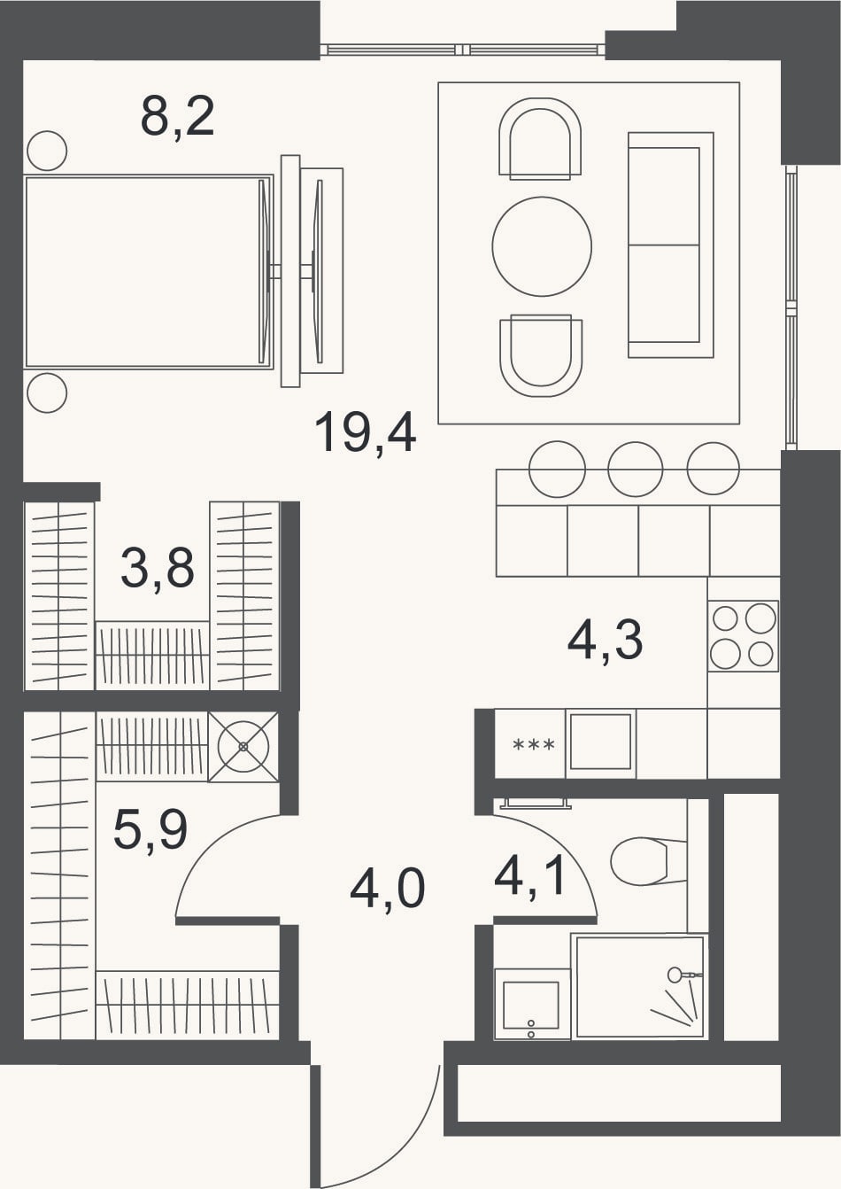 Планировка: Студия, 49,7 м²