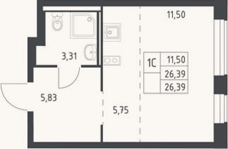 Планировка: Студия, 26,4 м²