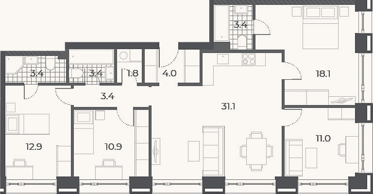 Планировка: 4+ к, 103,4 м²