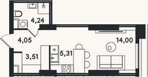 Планировка: Студия, 31,1 м²