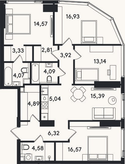 Планировка: 4+ к, 115,7 м²