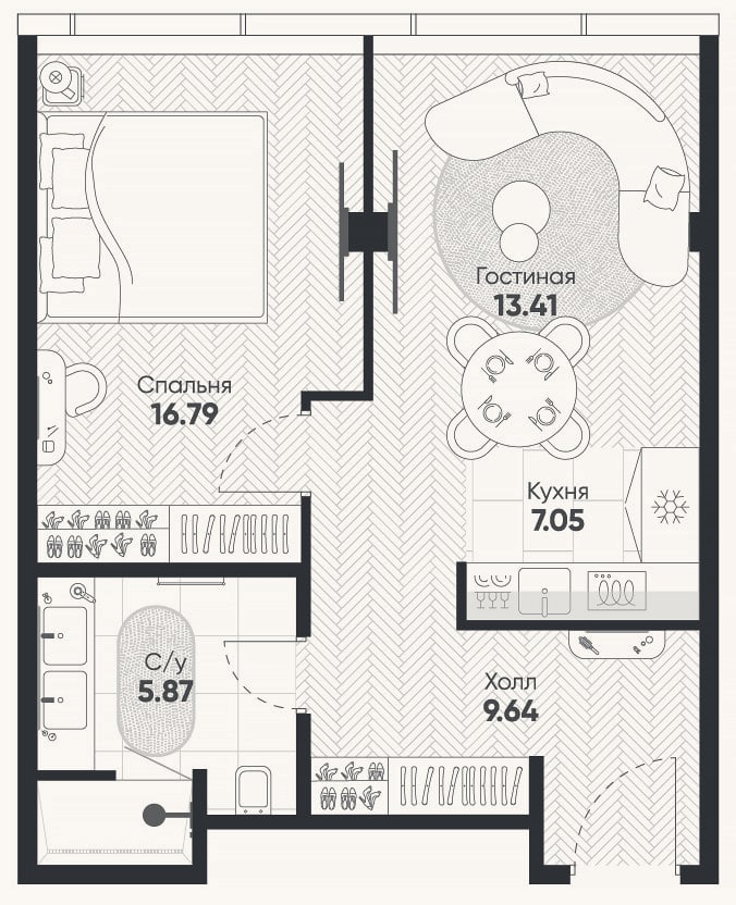 Планировка: 2-к, 52,9 м²