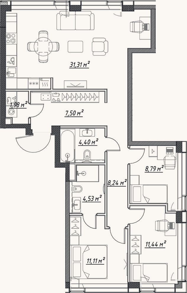 Планировка: 4+ к, 89,2 м²