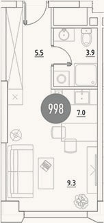 Планировка: Студия, 25,7 м²
