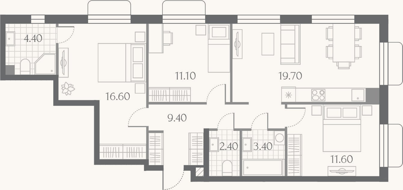 Планировка: 4+ к, 78,6 м²