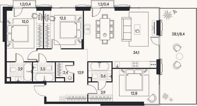 Планировка: 4+ к, 105,6 м²