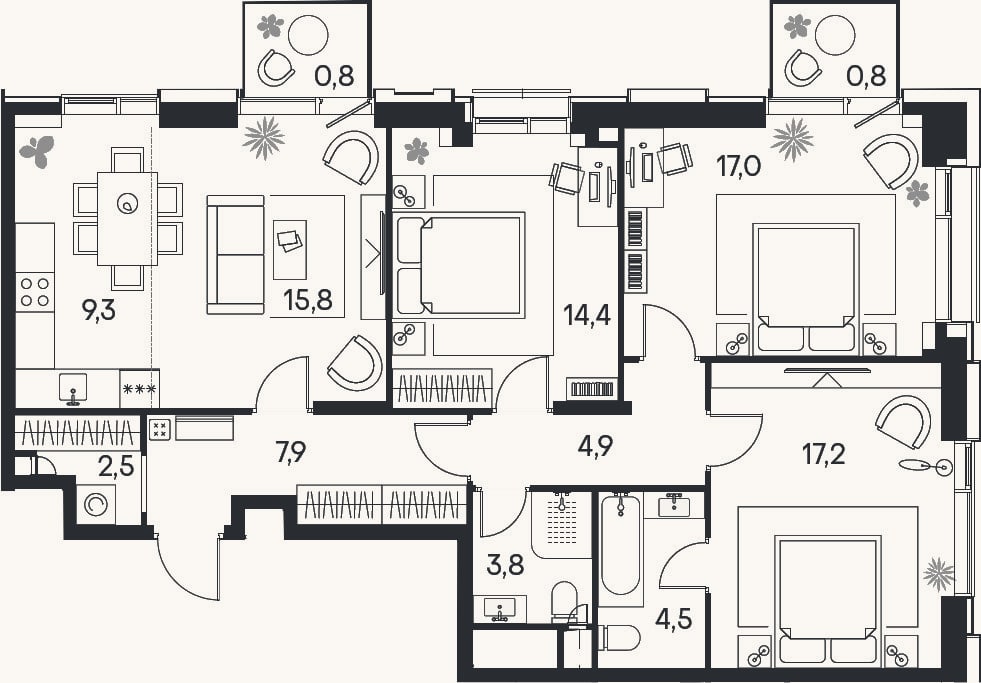 Планировка: 4+ к, 97,3 м²