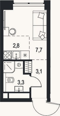 Планировка: Студия, 16,9 м²