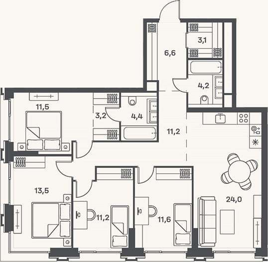 Планировка: 4+ к, 104,2 м²