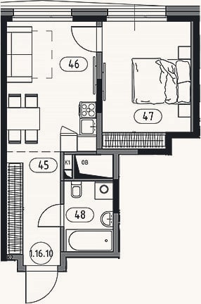 Планировка: 2-к, 41,8 м²